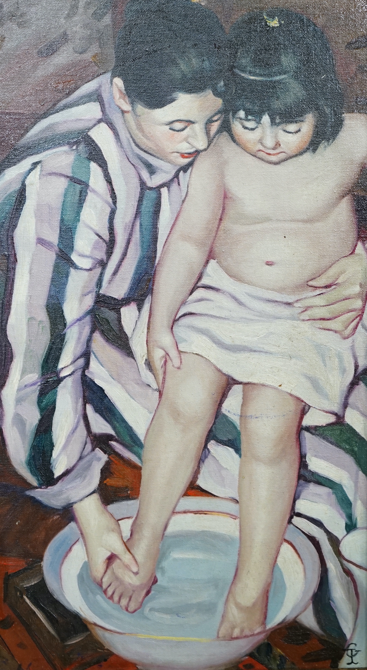 After Mary Cassatt (1844-1926) oil on canvas board, Mother and child, 42 x 23cm